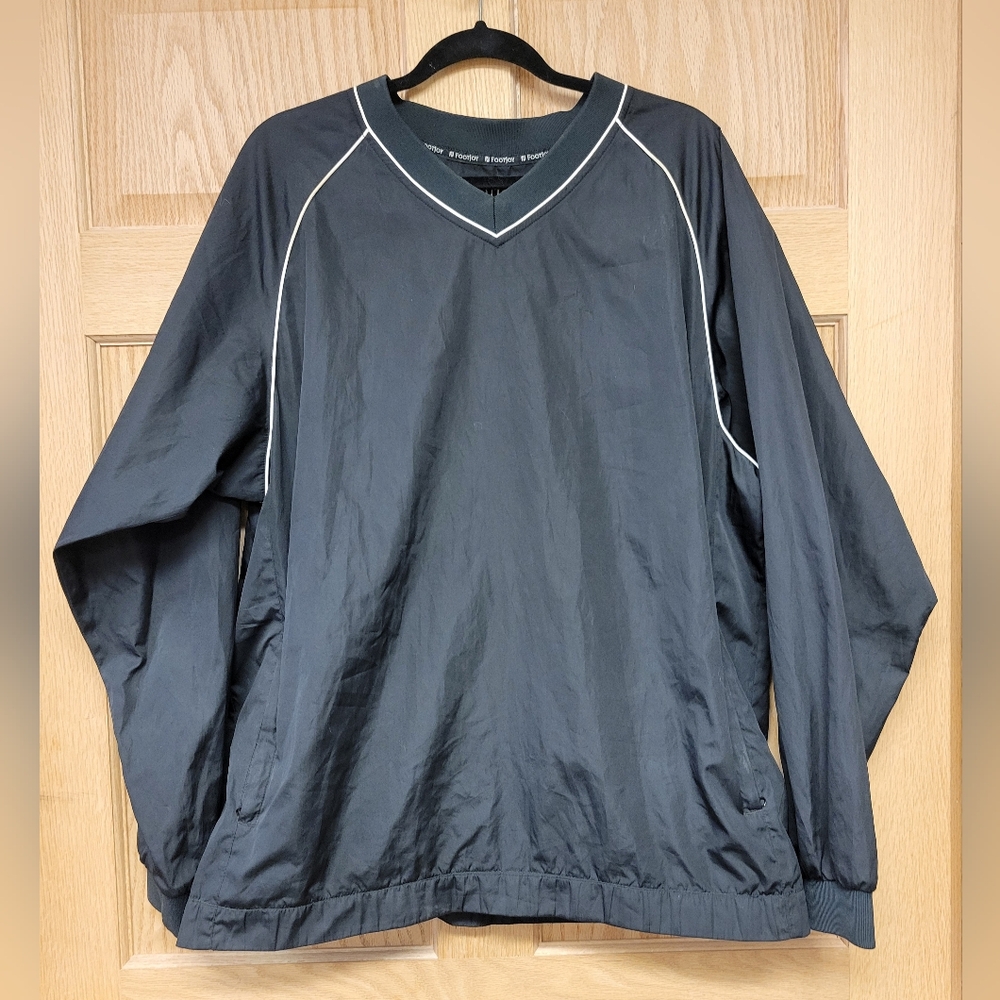 Footjoy Black Windbreaker Mens Size Large Pullover V Neck Windstopper Golf Shirt